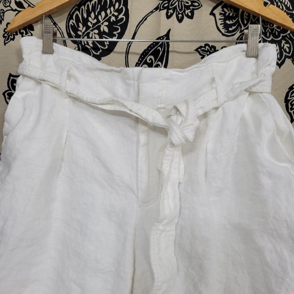 Lauren Ralph Lauren 100% Linen White Shorts With Tie Belt Size 12 - Picture 4 of 10